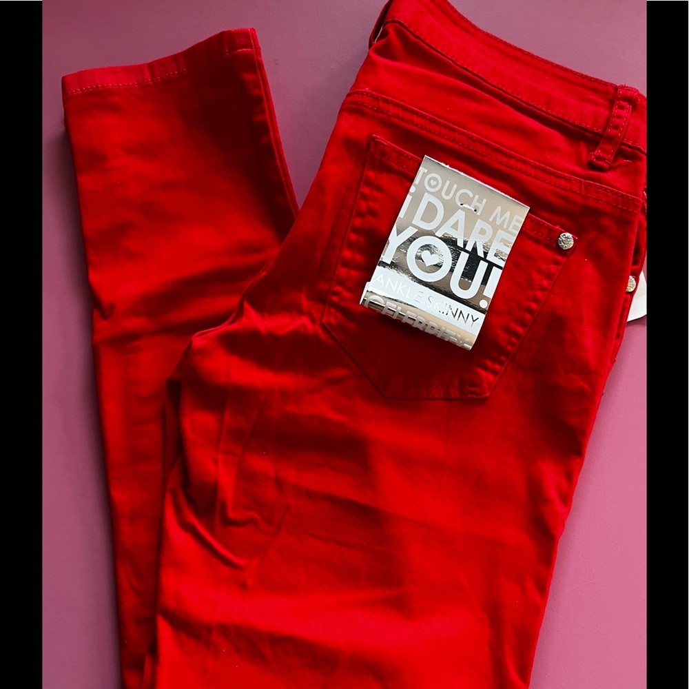 Cute red jeans BRAND NEW NEVER WORN! Stretch light denim. ANKLE SKINNY!